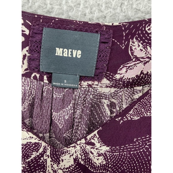 Maeve Dress Womens S Purple Fit & Flare Floral Puff Sleeve Smocked Ruffle - Picture 2 of 9